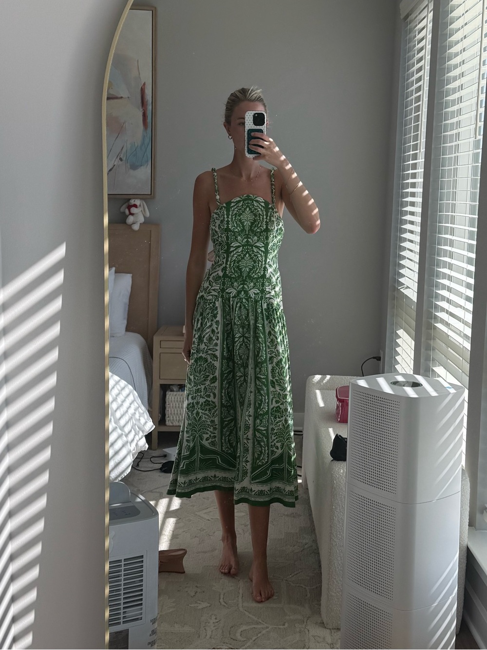 FARM Rio Green and White Patterned Midi Dress Mirror Image